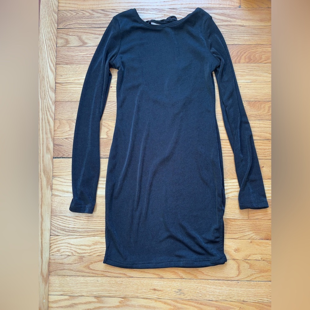 Black open back dress with slits on sides